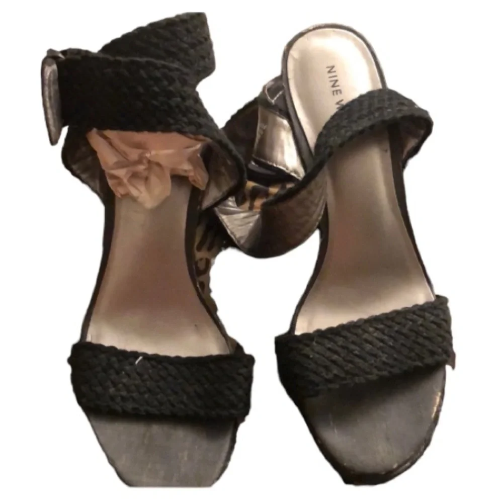Nine West size 10 black sexy wrap ankle strap wedge